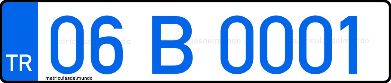 Dibujo ejemplo de matrícula de Turquía azul de organización internacional