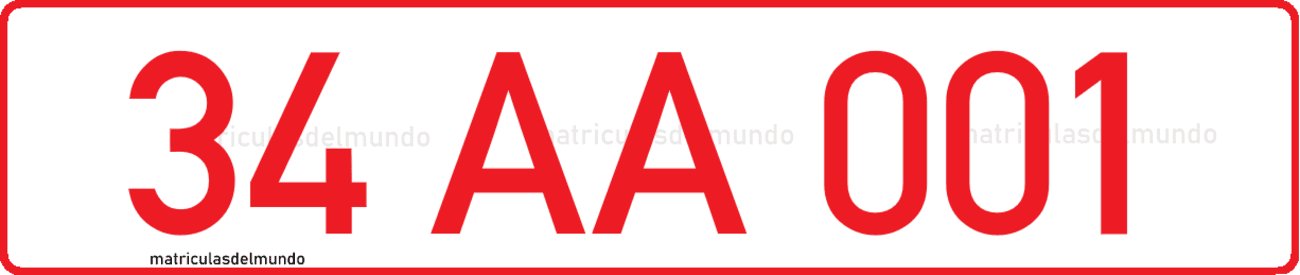 Dibujo ejemplo de matrícula de Turquía con letras rojas para la administración provincial