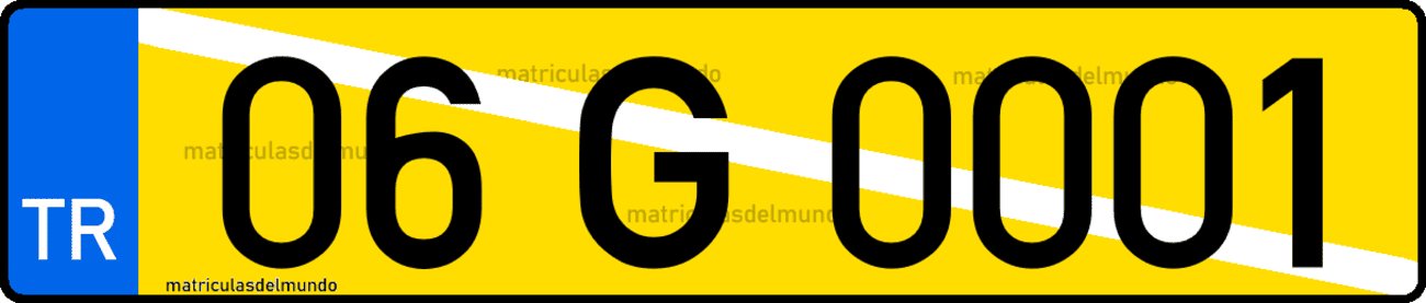 Matrícula de Turquía temporal con letra G amarilla