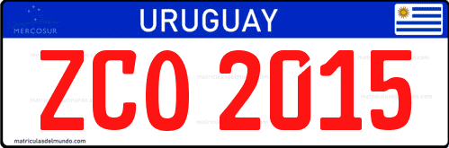 patente de auto comercial con letras rojas de Uruguay