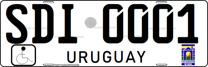 Matrícula especial de Uruguay antigua para automóvil de persona con discapacidad
