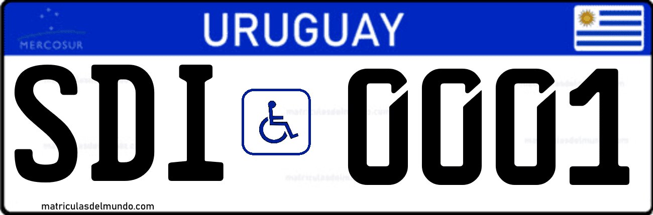 Matrícula especial de Uruguay actual del Mercosur de discapacitado con dibujo de silla de ruedas