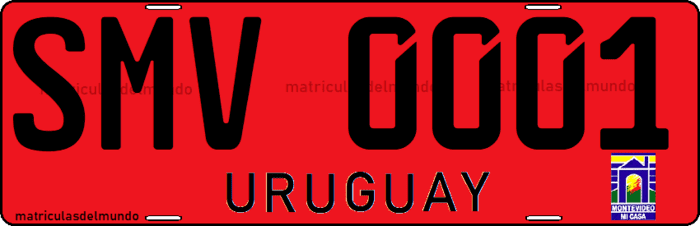 Matrícula especial de Uruguay antigua de maquinaria vial roja