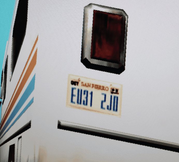Standard license plate in GTA San Andreas from San Fierro Standard San Fierro license plate in GTA San Andreas on a campervan