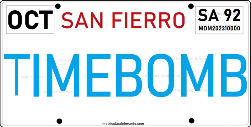 Personalized license plate in GTA San Andreas mission TIMEBOMB personalized license plate from a mission in GTA San Andreas