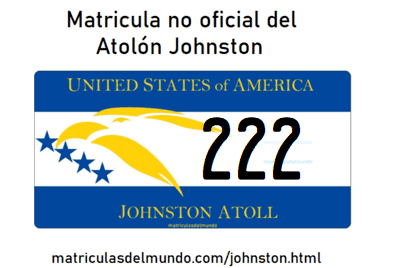 Matrícula de coche de Atolón Johnston actual con código USA