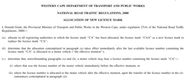 Matricula CAA Sudáfrica