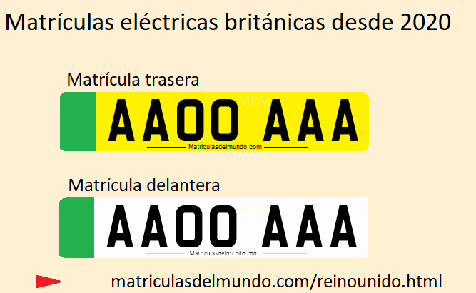 Matrícula vehículo eléctrico Inglaterra Matrícula de coche Reino Unido Inglaterra eléctrico verde