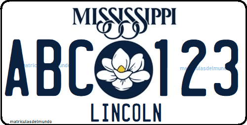 Matrícula de coche de Mississippi con fondo blanco y flor blanca de Lincoln desde 2024