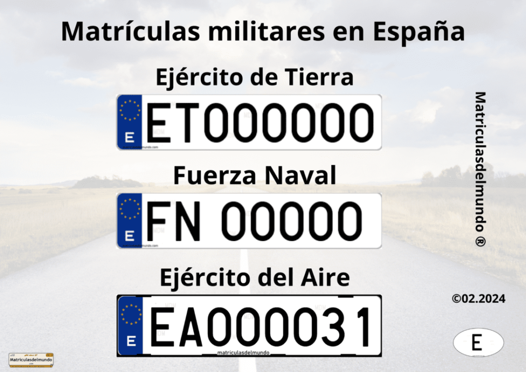 Tipos de matrículas militares especiales de coche en España EA, ET yFN