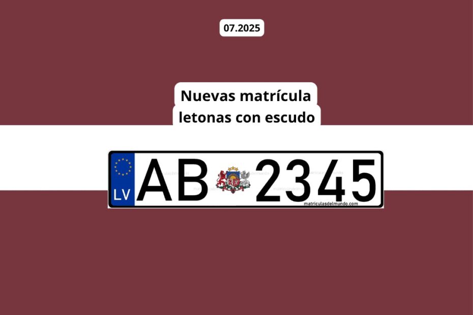 Matrícula de Letonia desde 2026 con escudo y bandera nacional de fondo