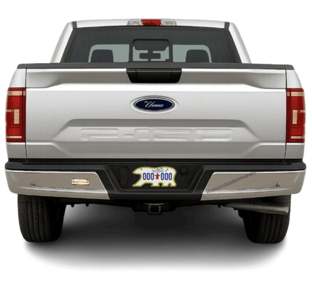 Camioneta Ford con matrícula de Nunavut y forma de oso