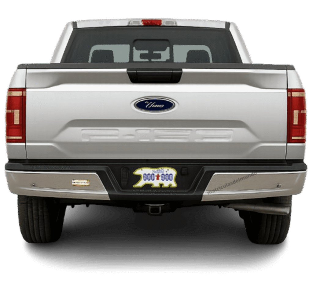 Camioneta Ford con matrícula de Nunavut y forma de oso