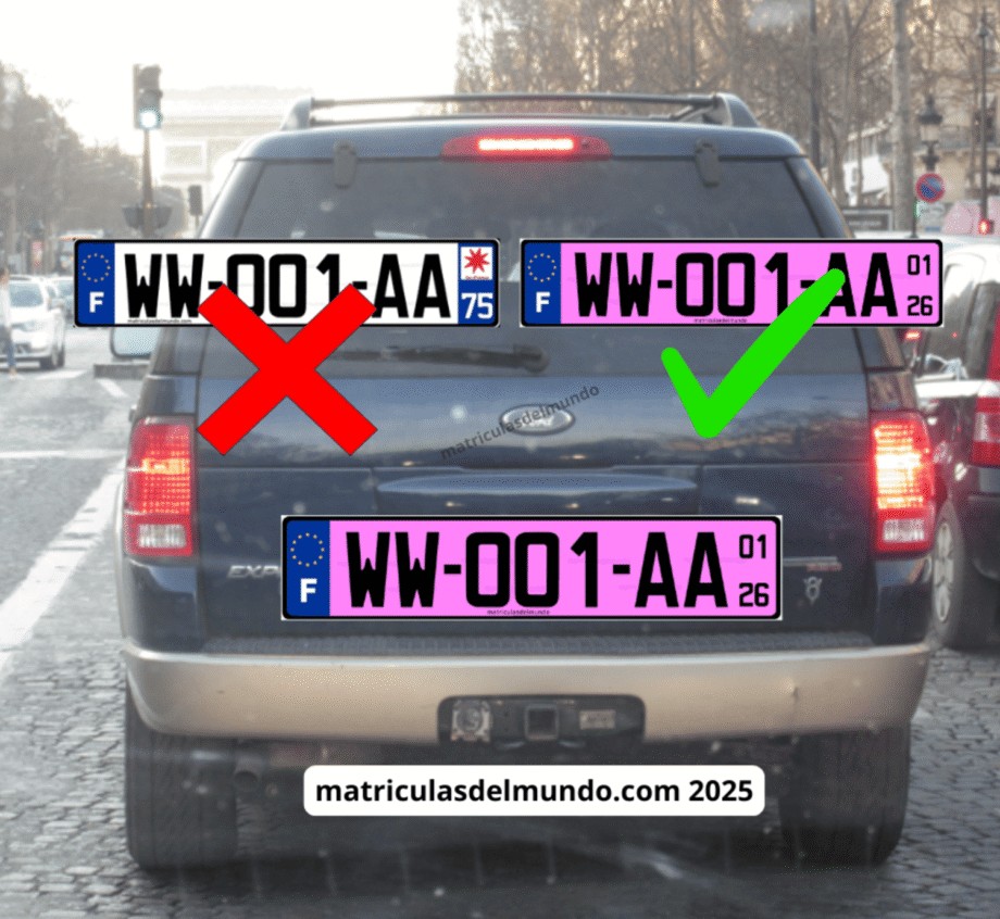 Nuevo sistema de matrículas provisionales francés rosa