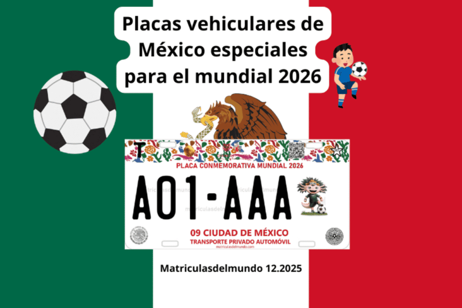 Bandera mexicana con placa vehicular ciudad de mexico especial mundial fifa 2026