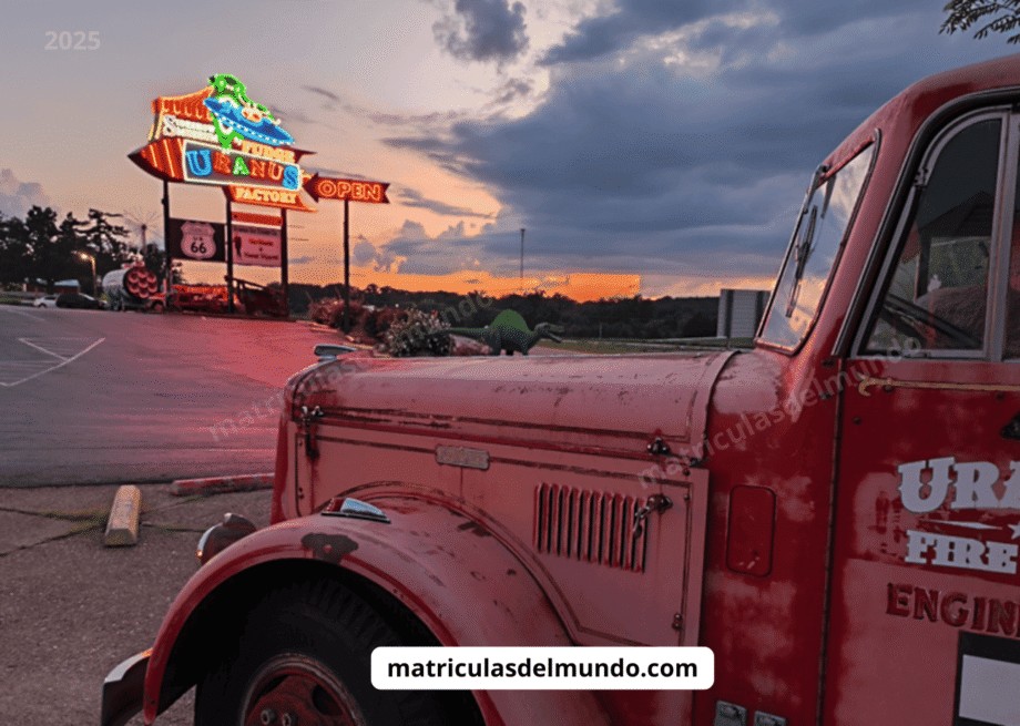 Camión rojo en un icónico paraje de la ruta 66