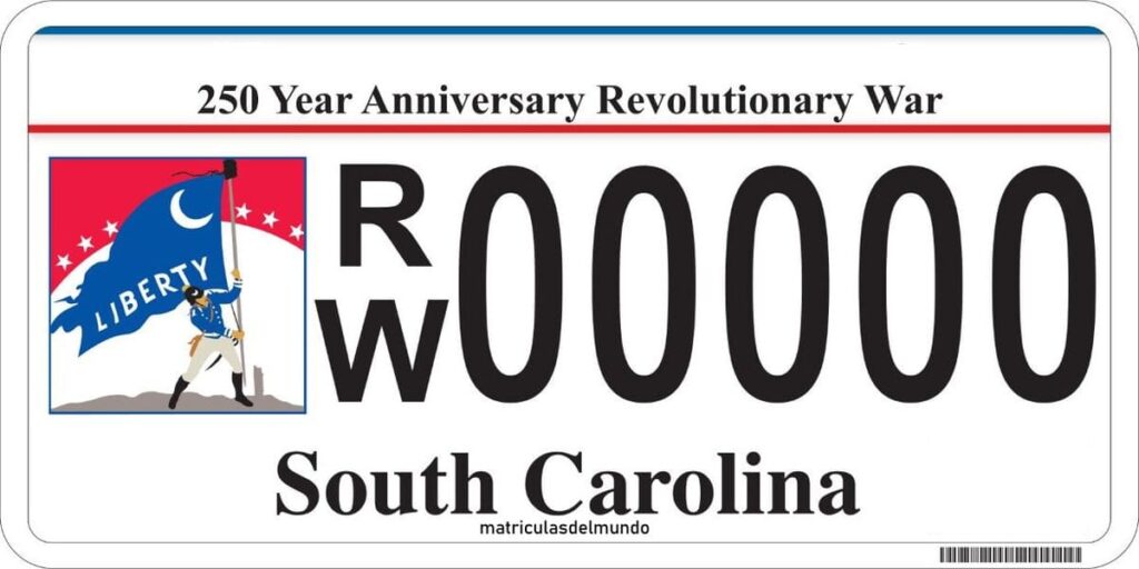 Placa de matrícula de la Revolutionary War de Carolina del Sur