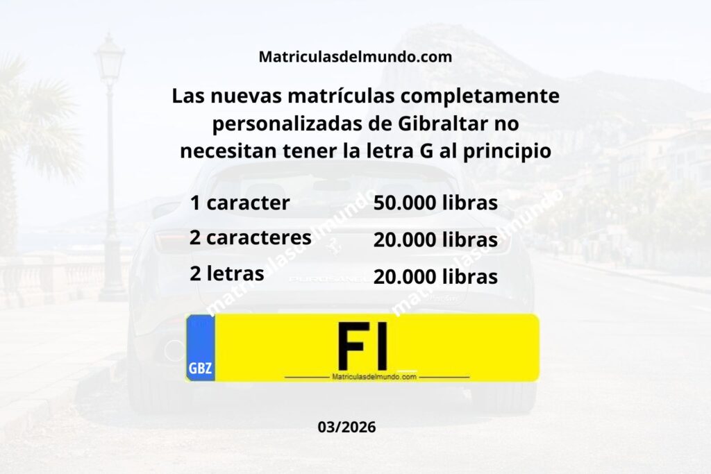 Listado de precios de las matrículas personalizadas de Gibraltar