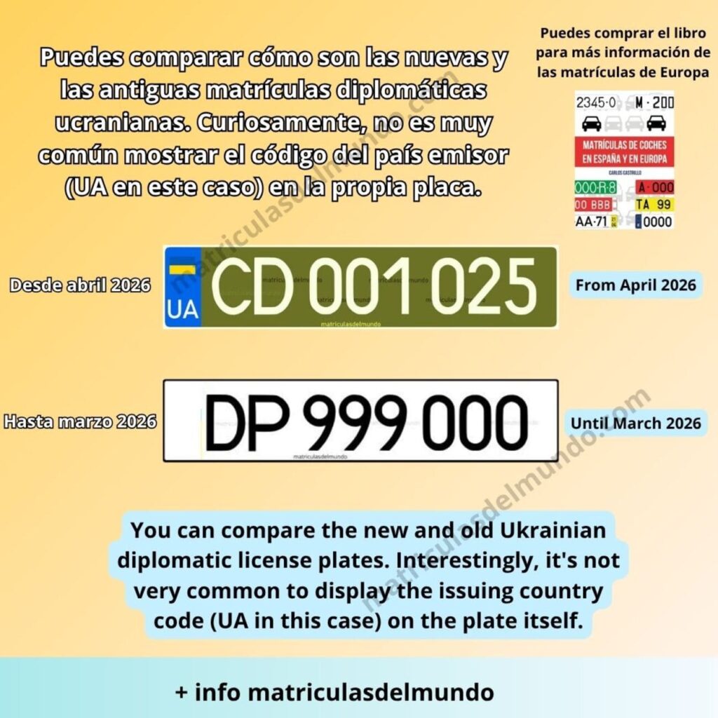 Ejemplo sobre cómo son las diferencias entre las nuevas y las viejas matrículas del cuerpo diplomático de Ucrania
